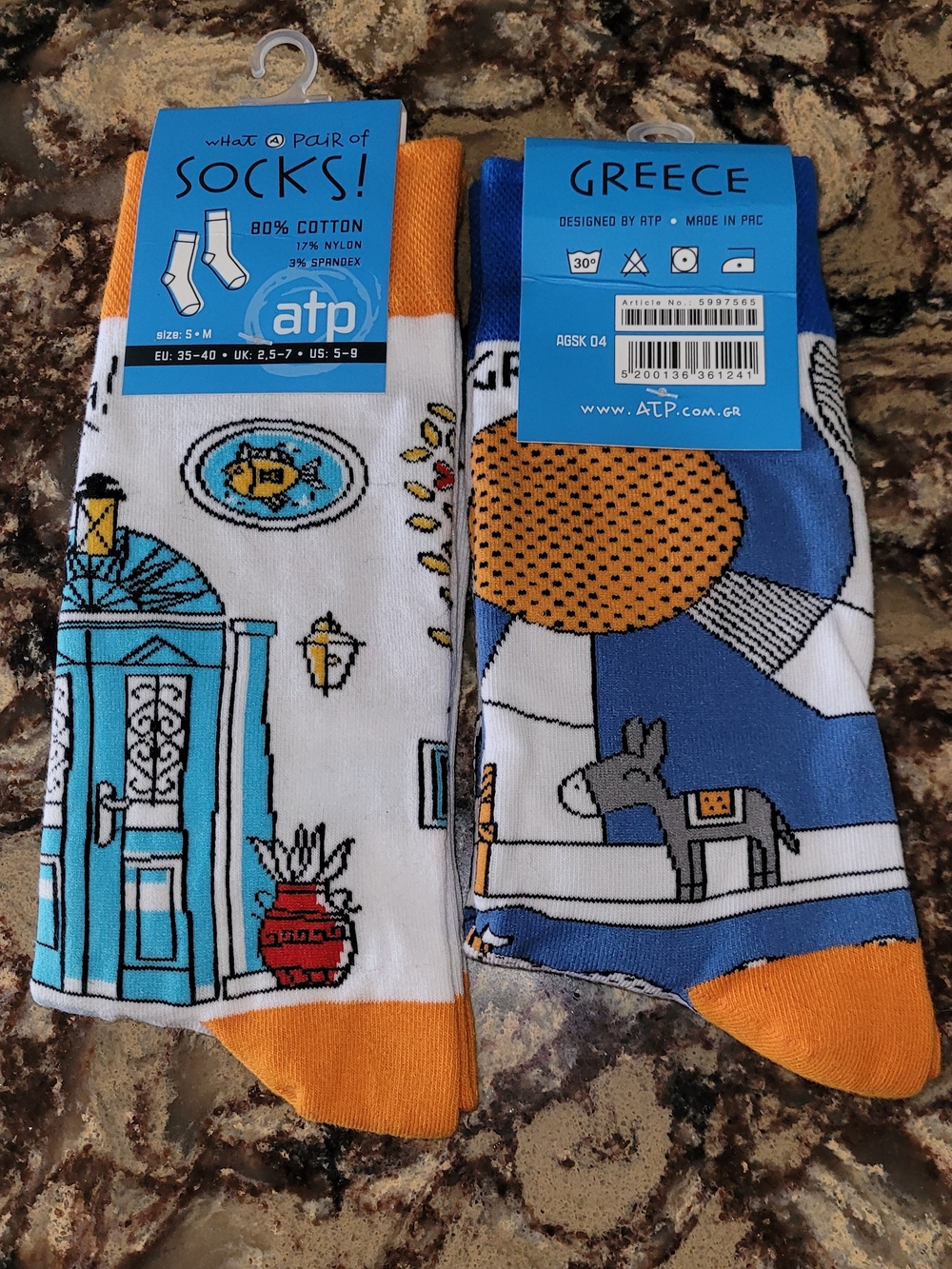 NWT Greece Souvenir Socks 2-pack Santorini Donkey And Door Motif